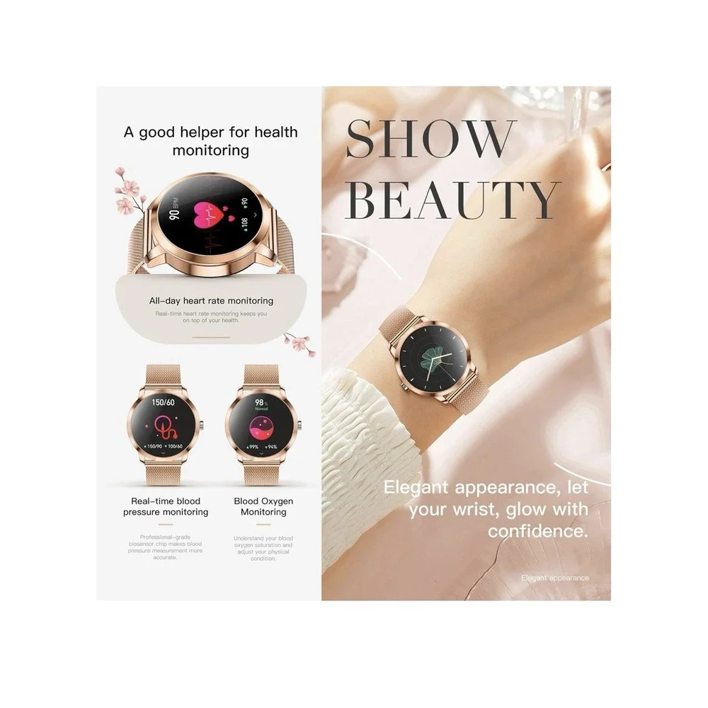 Smart Watch Women Answer Calls AMOLED Android iPhone Pink Monitor